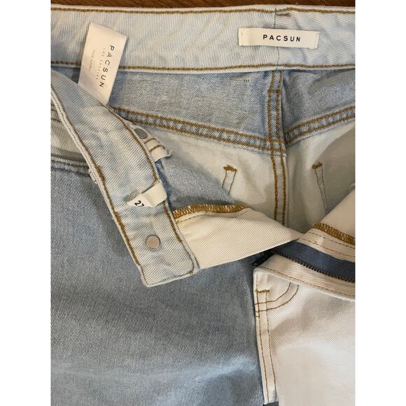 PacSun Colorblock High Rise Straight Jeans Size 27 100% Cotton Light Wash Denim - Picture 3 of 3